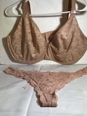 Victoria's Secret Nude Lace Underwire Bra & Lace Thong Set
